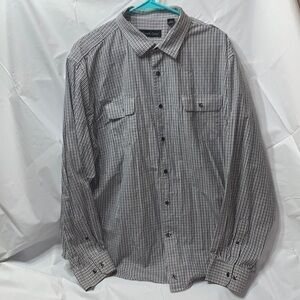 𝅺KENNETH Roberts White w/ Gray &Black Stripe Button Up long sleeve Size XL
